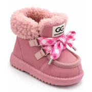Cizme roz cu siret pentru fetite, inchidere cu fermoar, piele ecologica, model winter style