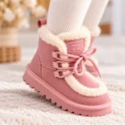 Cizme roz imblanite pentru fete din piele ecologica, talpa cauciuc, model cozy (2)
