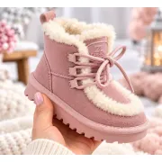 Cizme roz imblanite pentru fete din piele ecologica, talpa cauciuc, model cozy (2)