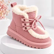 Cizme roz imblanite pentru fete din piele ecologica, talpa cauciuc, model cozy (2)