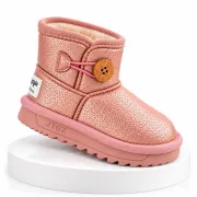 Cizme roz sidefat pentru fetita, superbaby, model nasturel, piele ecologica