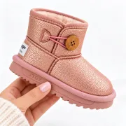 Cizme roz sidefat pentru fetita, superbaby, model nasturel, piele ecologica