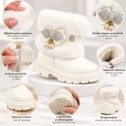 Ghete albe cu blanita accesorizata cu strasuri si perlute, fetite, piele ecologica, model elegance