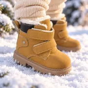 Ghete imblanite cu inchidere barete velcro, maro deschis, baieti, piele ecologica, model vivre