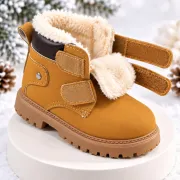 Ghete imblanite cu inchidere barete velcro, maro deschis, baieti, piele ecologica, model vivre