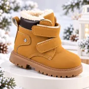 Ghete imblanite cu inchidere barete velcro, maro deschis, baieti, piele ecologica, model vivre