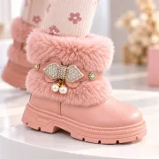 Ghete roz cu blanita accesorizata cu strasuri si perlute, fetite, piele ecologica, model elegance
