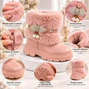 Ghete roz cu blanita accesorizata cu strasuri si perlute, fetite, piele ecologica, model elegance