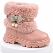Ghete roz cu blanita accesorizata cu strasuri si perlute, fetite, piele ecologica, model elegance