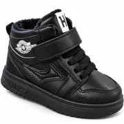 Pantofi sport imblaniti, model black style, negru, baieti, piele ecologica