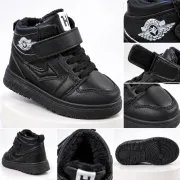 Pantofi sport imblaniti, model black style, negru, baieti, piele ecologica