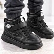 Pantofi sport imblaniti, model black style, negru, baieti, piele ecologica