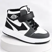 Pantofi sport imblaniti, model black&white, baieti, piele ecologica