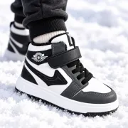 Pantofi sport imblaniti, model black&white, baieti, piele ecologica