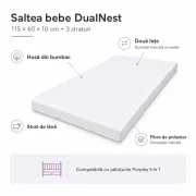 Saltea bebe DualNest 115x60x10 cm in 3 straturi Husa bumbac - ASC6427968155391
