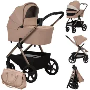 Carucior 2 in 1, Lionelo, Carmine, Parte sport si Landou anti-reflux, Salteluta ventilata, Reglare spatar, Suport de picioare, Maner reglabil, Sustine 22 kg, Cu accesorii, 0 luni+, Bej BYNLO-CARMINE_2IN1_BEIGE_SAND