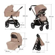 Carucior 2 in 1, Lionelo, Carmine, Parte sport si Landou anti-reflux, Salteluta ventilata, Reglare spatar, Suport de picioare, Maner reglabil, Sustine 22 kg, Cu accesorii, 0 luni+, Bej BYNLO-CARMINE_2IN1_BEIGE_SAND