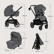 Carucior 2 in 1, Lionelo, Carmine, Parte sport si Landou anti-reflux, Salteluta ventilata, Reglare spatar, Suport de picioare, Maner reglabil, Sustine 22 kg, Cu accesorii, 0 luni+, Gri BYNLO-CARMINE_2IN1_GREY_STONE