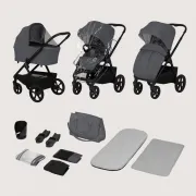 Carucior 2 in 1, Lionelo, Carmine, Parte sport si Landou anti-reflux, Salteluta ventilata, Reglare spatar, Suport de picioare, Maner reglabil, Sustine 22 kg, Cu accesorii, 0 luni+, Gri BYNLO-CARMINE_2IN1_GREY_STONE