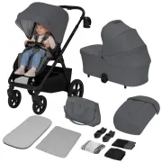 Carucior 2 in 1, Lionelo, Carmine, Parte sport si Landou anti-reflux, Salteluta ventilata, Reglare spatar, Suport de picioare, Maner reglabil, Sustine 22 kg, Cu accesorii, 0 luni+, Gri BYNLO-CARMINE_2IN1_GREY_STONE