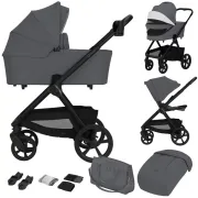 Carucior 2 in 1, Lionelo, Carmine, Parte sport si Landou anti-reflux, Salteluta ventilata, Reglare spatar, Suport de picioare, Maner reglabil, Sustine 22 kg, Cu accesorii, 0 luni+, Gri BYNLO-CARMINE_2IN1_GREY_STONE