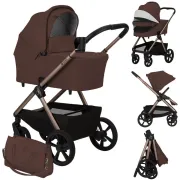 Carucior 2 in 1, Lionelo, Carmine, Parte sport si Landou anti-reflux, Salteluta ventilata, Reglare spatar, Suport de picioare, Maner reglabil, Sustine 22 kg, Cu accesorii, 0 luni+, Maro BYNLO-CARMINE_2IN1_BROWN_CHOCOLATE