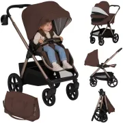 Carucior 2 in 1, Lionelo, Carmine, Parte sport si Landou anti-reflux, Salteluta ventilata, Reglare spatar, Suport de picioare, Maner reglabil, Sustine 22 kg, Cu accesorii, 0 luni+, Maro BYNLO-CARMINE_2IN1_BROWN_CHOCOLATE