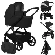 Carucior 2 in 1, Lionelo, Carmine, Parte sport si Landou anti-reflux, Salteluta ventilata, Reglare spatar, Suport de picioare, Maner reglabil, Sustine 22 kg, Cu accesorii, 0 luni+, Negru BYNLO-CARMINE_2IN1_BLACK_ONYX