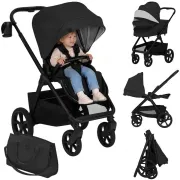 Carucior 2 in 1, Lionelo, Carmine, Parte sport si Landou anti-reflux, Salteluta ventilata, Reglare spatar, Suport de picioare, Maner reglabil, Sustine 22 kg, Cu accesorii, 0 luni+, Negru BYNLO-CARMINE_2IN1_BLACK_ONYX