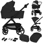 Carucior 2 in 1, Lionelo, Carmine, Parte sport si Landou anti-reflux, Salteluta ventilata, Reglare spatar, Suport de picioare, Maner reglabil, Sustine 22 kg, Cu accesorii, 0 luni+, Negru BYNLO-CARMINE_2IN1_BLACK_ONYX