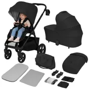 Carucior 2 in 1, Lionelo, Carmine, Parte sport si Landou anti-reflux, Salteluta ventilata, Reglare spatar, Suport de picioare, Maner reglabil, Sustine 22 kg, Cu accesorii, 0 luni+, Negru BYNLO-CARMINE_2IN1_BLACK_ONYX