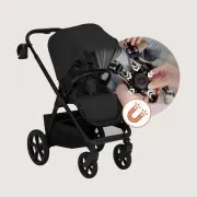 Carucior 2 in 1, Lionelo, Carmine, Parte sport si Landou anti-reflux, Salteluta ventilata, Reglare spatar, Suport de picioare, Maner reglabil, Sustine 22 kg, Cu accesorii, 0 luni+, Negru BYNLO-CARMINE_2IN1_BLACK_ONYX