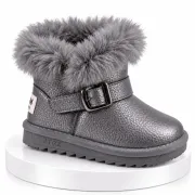 Cizme gri sidefat pentru fetite cu catarama, superbaby, model pufy, piele ecologica