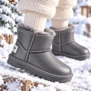 Cizme imblanite pentru fetita, superbaby, gri sidef, model simply beautiful, piele ecologica