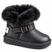 Cizme pentru fetite cu catarama, negru sidefat, superbaby, model pufy, piele ecologica
