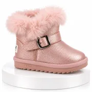 Cizme roz sidefat pentru fetite cu catarama, superbaby, model pufy, piele ecologica
