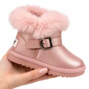 Cizme roz sidefat pentru fetite cu catarama, superbaby, model pufy, piele ecologica