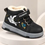 Ghete imblanite cu lumini led bareta velcro, model cosmo, baieti, piele ecologica