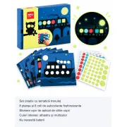 Joc cu autocolante fosforescente Apli Kids Trenulet, set 8 planșe și 8 coli, pentru copii 3+ ani SOLAPL20679
