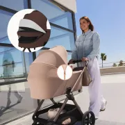 Carucior 2 in 1, Lionelo, Carmine, Parte sport si Landou anti-reflux, Salteluta ventilata, Reglare spatar, Suport de picioare, Maner reglabil, Sustine 22 kg, Cu accesorii, 0 luni+, Maro BYNLO-CARMINE_2IN1_BROWN_CHOCOLATE