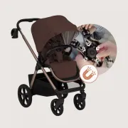 Carucior 2 in 1, Lionelo, Carmine, Parte sport si Landou anti-reflux, Salteluta ventilata, Reglare spatar, Suport de picioare, Maner reglabil, Sustine 22 kg, Cu accesorii, 0 luni+, Maro BYNLO-CARMINE_2IN1_BROWN_CHOCOLATE