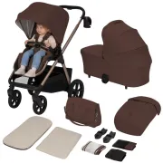 Carucior 2 in 1, Lionelo, Carmine, Parte sport si Landou anti-reflux, Salteluta ventilata, Reglare spatar, Suport de picioare, Maner reglabil, Sustine 22 kg, Cu accesorii, 0 luni+, Maro BYNLO-CARMINE_2IN1_BROWN_CHOCOLATE