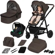 Carucior 3 in 1, Lionelo, Amber, Cadru aluminiu, Cu landou intarit si salteluta moale, Cu scoica auto testata ADAC, Reversibil, Cu accesorii, Geanta parinti, Pana la 22 kg, Maro BYNLO-AMBER_3IN1_BROWN_CHOCOLATE