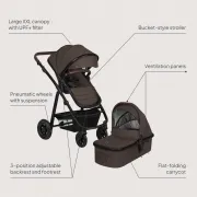 Carucior 3 in 1, Lionelo, Amber, Cadru aluminiu, Cu landou intarit si salteluta moale, Cu scoica auto testata ADAC, Reversibil, Cu accesorii, Geanta parinti, Pana la 22 kg, Maro BYNLO-AMBER_3IN1_BROWN_CHOCOLATE