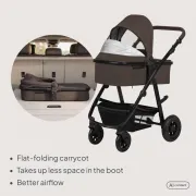 Carucior 3 in 1, Lionelo, Amber, Cadru aluminiu, Cu landou intarit si salteluta moale, Cu scoica auto testata ADAC, Reversibil, Cu accesorii, Geanta parinti, Pana la 22 kg, Maro BYNLO-AMBER_3IN1_BROWN_CHOCOLATE
