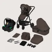 Carucior 3 in 1, Lionelo, Amber, Cadru aluminiu, Cu landou intarit si salteluta moale, Cu scoica auto testata ADAC, Reversibil, Cu accesorii, Geanta parinti, Pana la 22 kg, Maro BYNLO-AMBER_3IN1_BROWN_CHOCOLATE