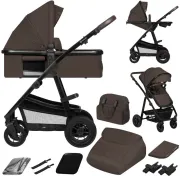 Carucior 3 in 1, Lionelo, Amber, Cadru aluminiu, Cu landou intarit si salteluta moale, Cu scoica auto testata ADAC, Reversibil, Cu accesorii, Geanta parinti, Pana la 22 kg, Maro BYNLO-AMBER_3IN1_BROWN_CHOCOLATE