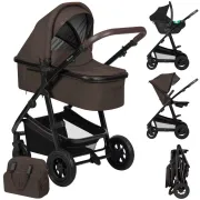 Carucior 3 in 1, Lionelo, Amber, Cadru aluminiu, Cu landou intarit si salteluta moale, Cu scoica auto testata ADAC, Reversibil, Cu accesorii, Geanta parinti, Pana la 22 kg, Maro BYNLO-AMBER_3IN1_BROWN_CHOCOLATE