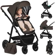 Carucior 3 in 1, Lionelo, Amber, Cadru aluminiu, Cu landou intarit si salteluta moale, Cu scoica auto testata ADAC, Reversibil, Cu accesorii, Geanta parinti, Pana la 22 kg, Maro BYNLO-AMBER_3IN1_BROWN_CHOCOLATE
