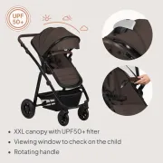 Carucior 3 in 1, Lionelo, Amber, Cadru aluminiu, Cu landou intarit si salteluta moale, Cu scoica auto testata ADAC, Reversibil, Cu accesorii, Geanta parinti, Pana la 22 kg, Maro BYNLO-AMBER_3IN1_BROWN_CHOCOLATE